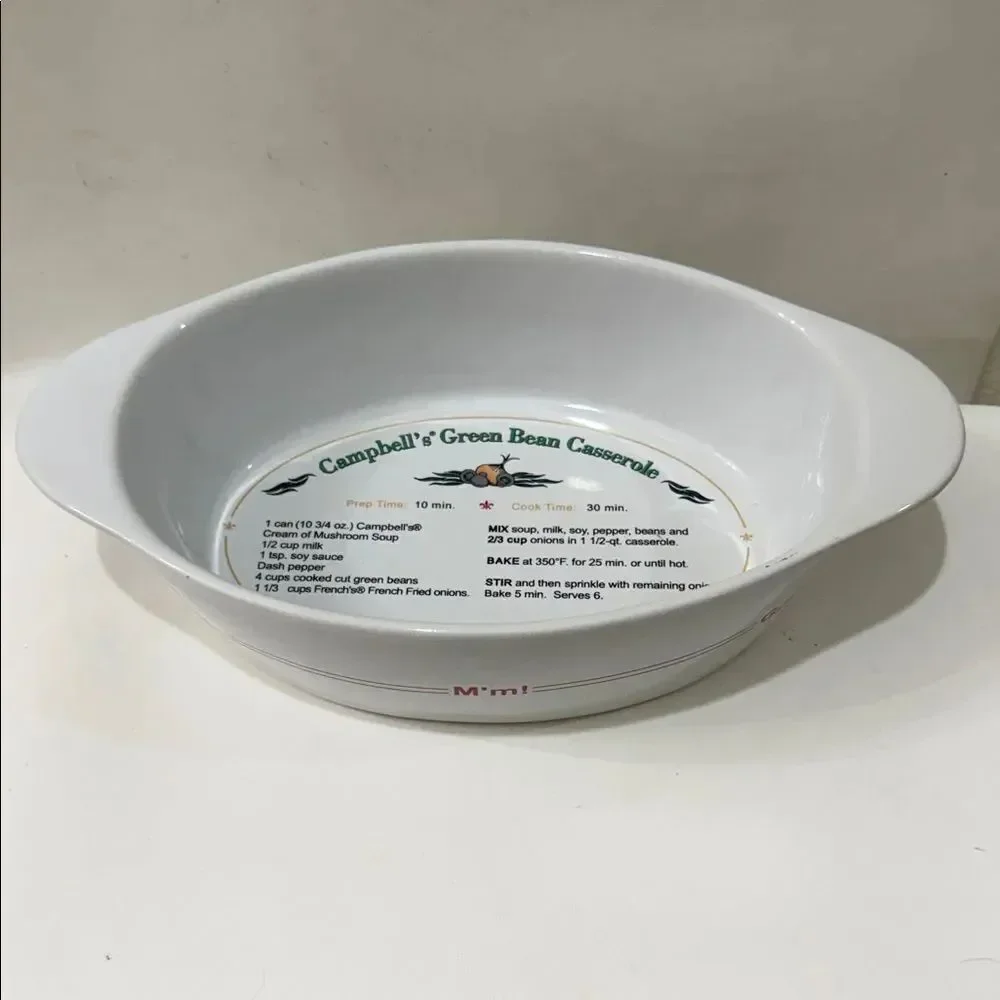 Campbell's 2009 White Green Bean Recipe Casserole Dish Bake Serve 9 3/4 In X 7